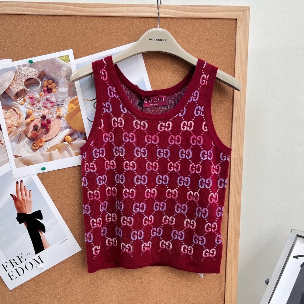 Gucci Burgundy & Pink Monogram Knit Tank